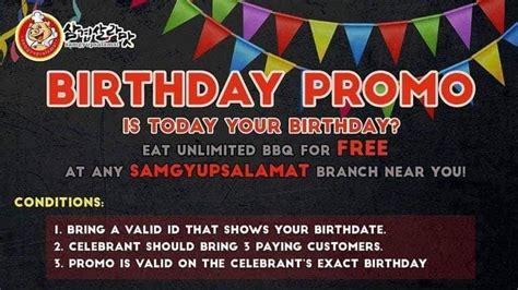 samgyupsalamat birthday promo 2023|13 Birthday Promotions & Freebies You Can Get In The Philippines.